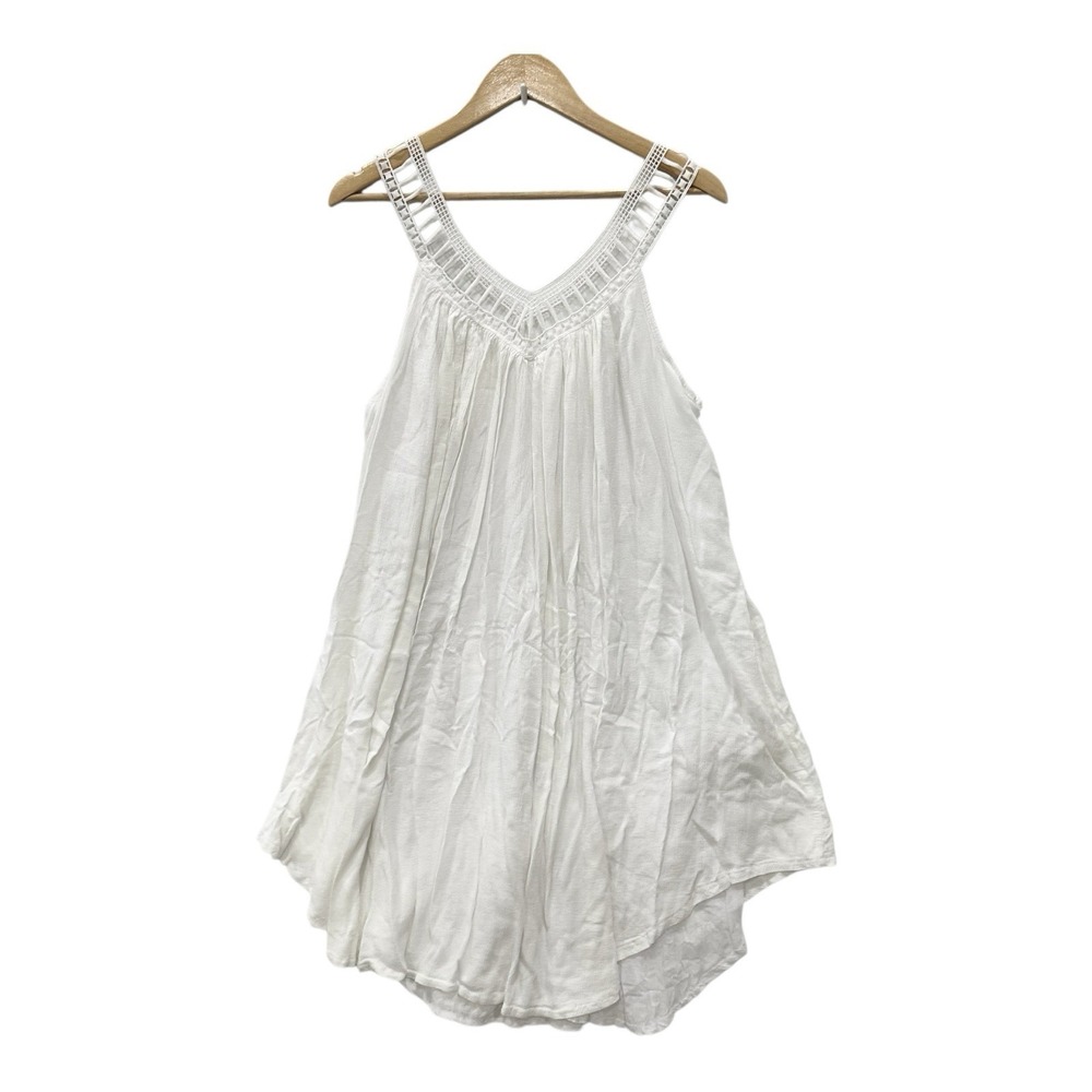 Boho Prairie White Lily Gauzy Large Rayon Dress Beachy Coverup Fairy Bride - Picture 3 of 7